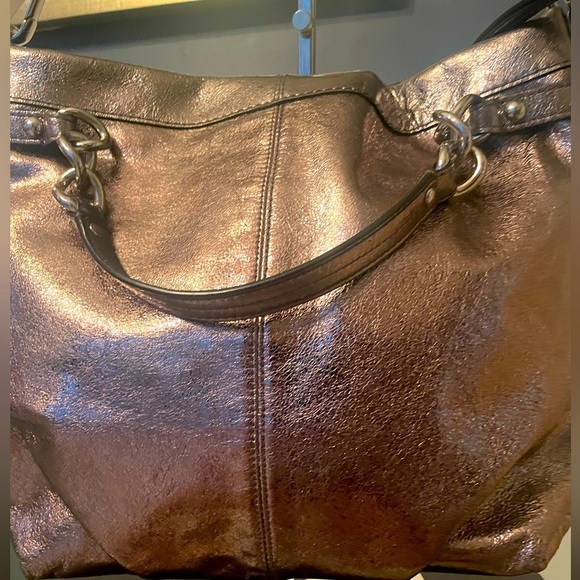 COACH Brooke Convertible Pewter Metallic Leather Hobo - EUC - Picture 3 of 11
